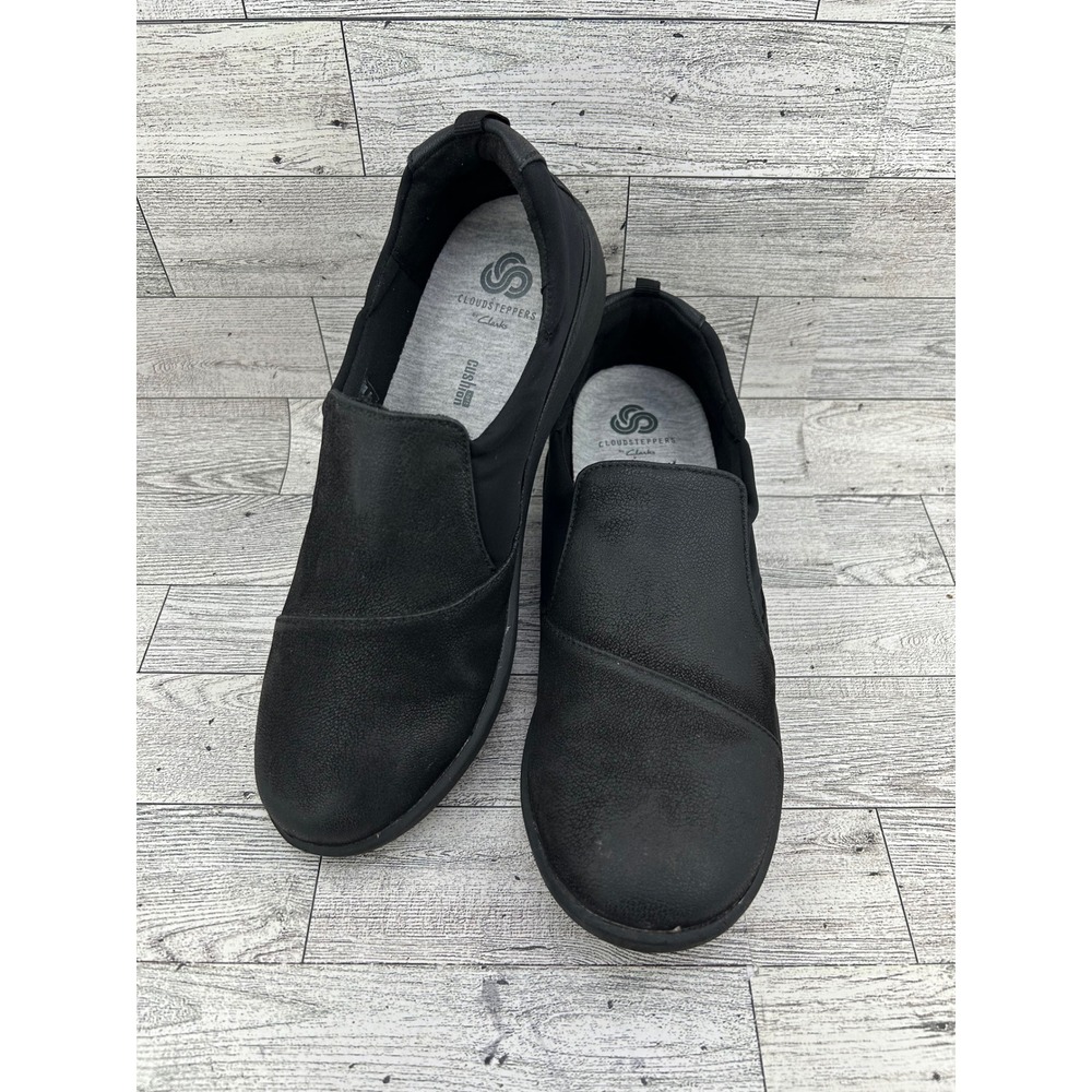 Cloudsteppers by Clarks Black Slip On Comfort‎ Loafers Casual Walking Shoes Sz 8